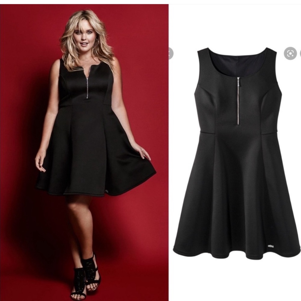 Torrid Rebel Wilson size two black ponte skater dress with zipper accent